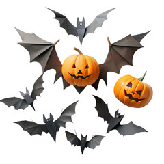 Spooky halloween pumpkins bats dark night festive october holiday on transparent background fun cute