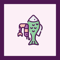 Vibrant Seafood Icon: Fish and Shrimp Illustration