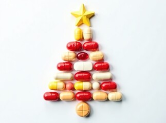 Christmas Pill Tree Flat Lay - Colorful Medicine