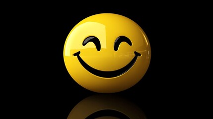 Fototapeta premium Yellow smiley face on a black background, iconic and simple graphic design, cheerful expression, bright contrast, minimalist art, retro style, classic emoji look, positive mood