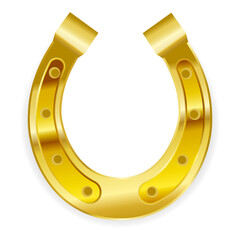 Golden horseshoe isolated on white background. Vector illustration