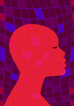 Human emotions symbolized by human head with wavy distorted lines. Swirling patterns and various colors reflect fluctuations of mood emotional states and mental health