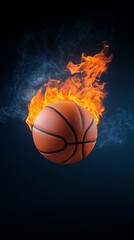 Fototapeta premium Flaming Basketball in Motion Against Dark Space Representing Passion Speed and Game Changing Energy
