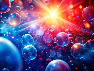 Abstract Red Blue Background with Lens Flare and Rising Bubbles - 4K Stock Photo