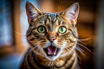 Adorable Brown Tabby Cat Meowing Close-Up Panoramic
