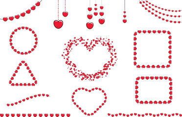 Heart strings frames and hangings, border decoration set for valentine's day 