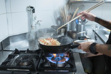 In a bustling sushi restaurant, expert hands skillfully prepare delicious fish dishes. The aroma of fresh ingredients fills the air as customers enjoy take-away sushi, perfect for special moments