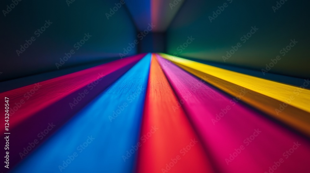 Poster a vibrant, abstract image featuring colorful lines converging in a dark space, creating a dynamic pl