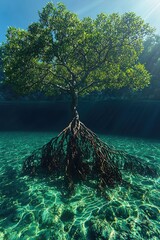 Underwater Mangrove Tree Showing Extensive Root System