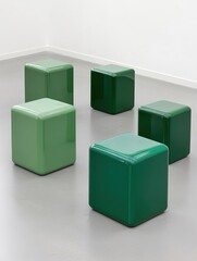 Fototapeta premium Modern Green Cube Stools in Contemporary Art Gallery Setting