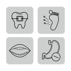 Fototapeta premium Collection of four medical icons representing dentistry, podiatry, and oral health. Importance of diverse medical fields for healthcare concept
