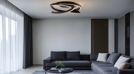 Electric black ceiling lamp with propeller, ceiling fan with ventilator