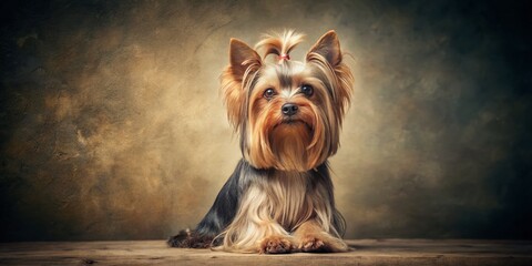 Adorable Yorkshire Terrier Dog Vintage Photo with Copy Space for Text