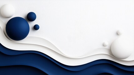Abstract Blue and White 3D Background with Spheres and Waves