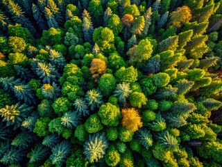Naklejka premium Aerial Drone Shot of Lush Forest Canopy, High-Resolution Nature Photography