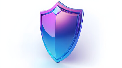 Shield depicting protection. shield 3d icon. Protection, defense and security concept symbol: blue and purple shield on isolated on white background