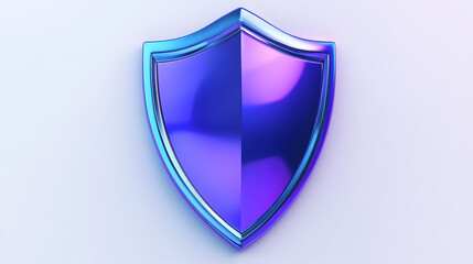 Shield depicting protection. shield 3d icon. Protection, defense and security concept symbol: blue and purple shield on isolated on white background