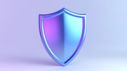 Shield depicting protection. shield 3d icon. Protection, defense and security concept symbol: blue and purple shield on isolated on white background