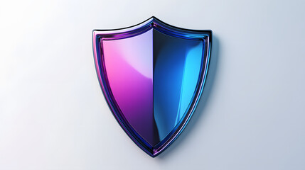 Shield depicting protection. shield 3d icon. Protection, defense and security concept symbol: blue and purple shield on isolated on white background