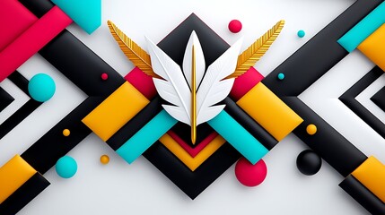 Abstract Geometric Design with Gold and White Leaf
