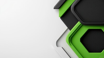 Abstract Geometric Design with Green Black and White Hexagons