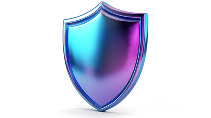 Shield depicting protection. shield 3d icon. Protection, defense and security concept symbol: blue and purple shield on isolated on white background