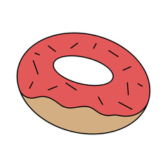 Vector illustration of a doughnut with sprinkles and cream on a white background.