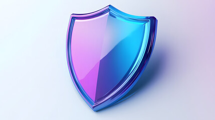 Shield depicting protection. shield 3d icon. Protection, defense and security concept symbol: blue and purple shield on isolated on white background