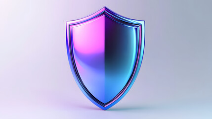 Shield depicting protection. shield 3d icon. Protection, defense and security concept symbol: blue and purple shield on isolated on white background