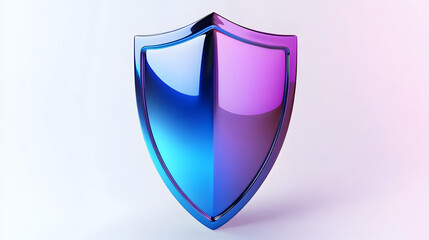 Shield depicting protection. shield 3d icon. Protection, defense and security concept symbol: blue and purple shield on isolated on white background