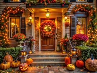 Aerial View: Halloween Porch Decor - Spooky Wreaths, Lanterns & Figures