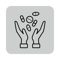 Two hands reaching up to catch falling pills, symbolizing health and wellness. Care and attention to medication management concept