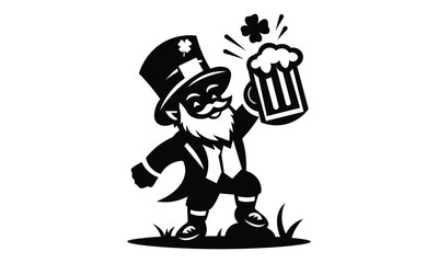 Silhouette of a Happy bearded man with Bear Glass Patrick's day