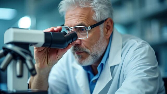 Scientist examines samples under microscope in laboratory