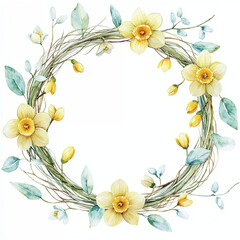 Obraz premium Floral wreath with yellow flowers and green leaves designed for decoration