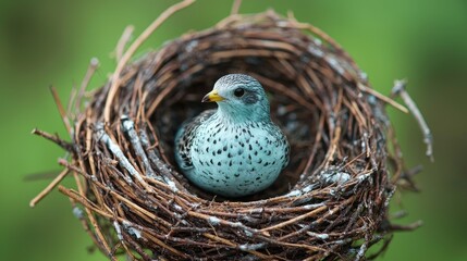 Obraz premium A Stunning Blue Bird in a Nest: Captivating Wildlife Photography