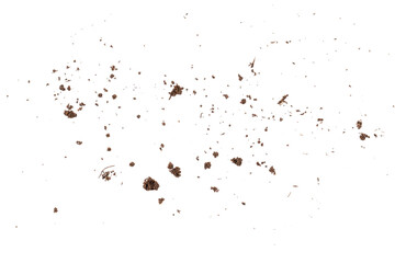 soil powder flying and dust pile, brown dirt ground powder, graphic element isolated on a transparent background