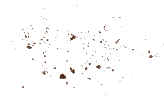 soil powder flying and dust pile, brown dirt ground powder, graphic element isolated on a transparent background