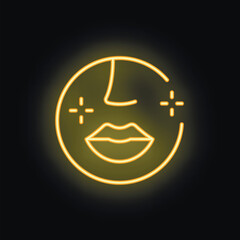 Neon sign illuminating a face with shining stars, representing a beauty treatment or skincare routine