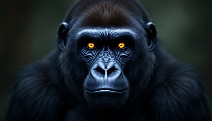 Obraz premium Powerful Gorilla Portrait Intense Glowing Eyes Dark Background
