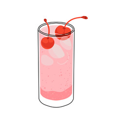 Collection of drinks for Valentine's Day. Mug with coffee, cocoa, hot chocolate, cream, strawberry milk with hearts, cherry cocktail, latte, love potion. Hot and cold beverages for Valentine's Day.