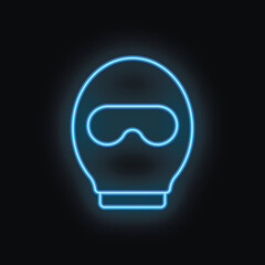 Blue neon sign representing a thief wearing a balaclava on a black background
