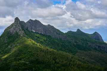 Aerial view of Mauritius island from the top of the mountain, Africa	