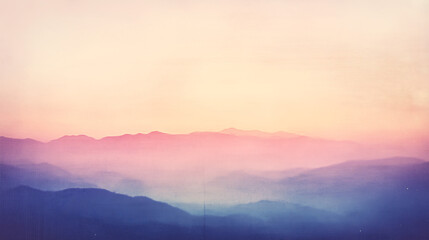 Obraz premium Minimalist Blurred Gradient with High Contrast Soft Purple Pink and Blue Tones Featuring Hazy Misty Mountains and a Dreamy Pastel Sunrise Creating a Peaceful and Serene Abstract Landscape Background