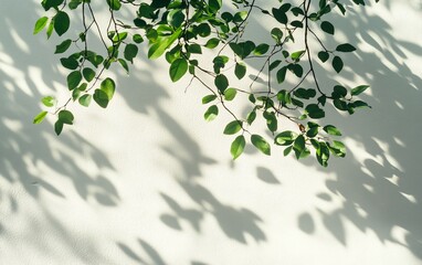 Sunlight casts leafy shadows on a wall