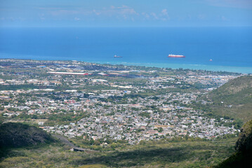 Fototapeta premium Aerial view of the city and capital of Port Louis, Mauritius, Africa. 