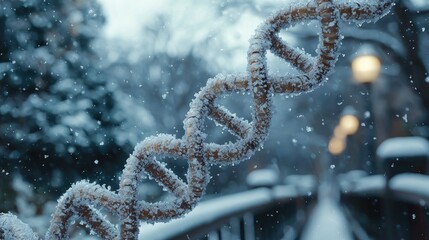 Snow covered DNA helix in winter scene