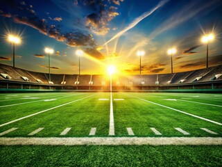 American Football Field, 52 Yard Line Mark, Green Turf, Game Day, Sport