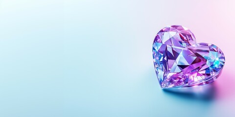 Minimalistic banner with multicolored heart shaped diamond on blue and pink background with copy space.