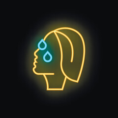 Neon sign of a woman profile sweating on a black background